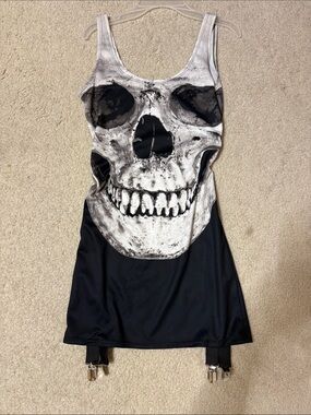 Skull Graphic Tank Dress in Black and White with garters. Legs Avenue. Size s/m